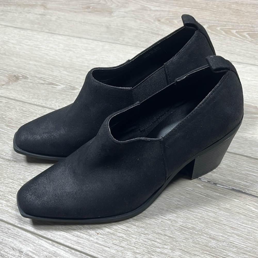 Chinese Laundry Boots Womens 9 Ankle Gini 002 Black Faux Leather Slip On Heels